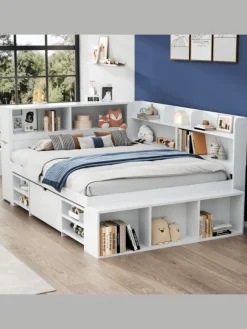 Einzelbett in Weiß mit Schubladen Regal und Stauraum 90x200 cm