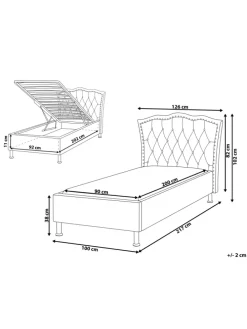 Einzelbett METZ in Weiß/Silber - (W) 126 x (H) 102 x (L) 217 cm