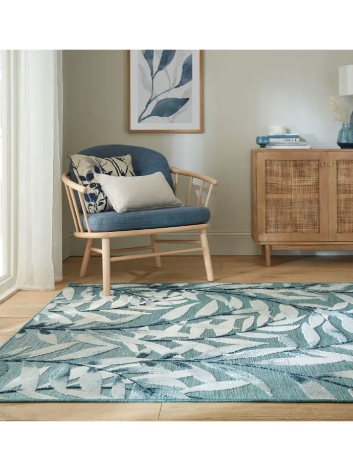 Eleganter Balkonteppich mit floralem Türkis-Design