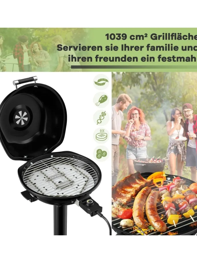 Elektrogrill 1600W freistehend BBQ in Schwarz