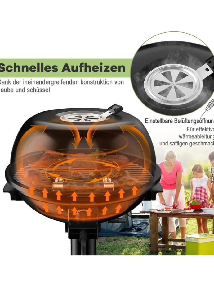 Elektrogrill 1600W freistehend BBQ in Schwarz