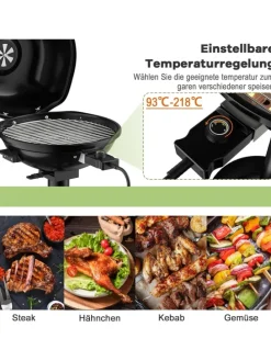 Elektrogrill 1600W freistehend BBQ in Schwarz