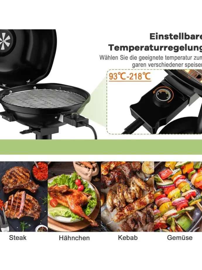 Elektrogrill 1600W freistehend BBQ in Schwarz