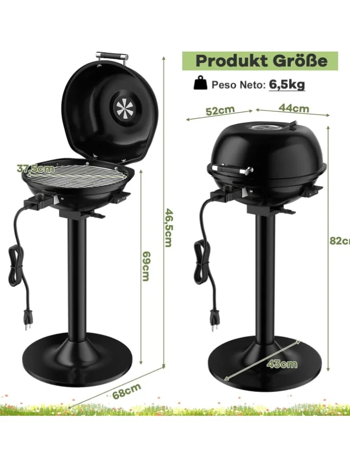 Elektrogrill 1600W freistehend BBQ in Schwarz