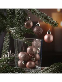 14er Set Baumkugeln bruchfest glänzend matt D: 3cm in rosa