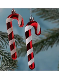 2er Set Baumschmuck Zuckerstange bruchfest in rot, weiß