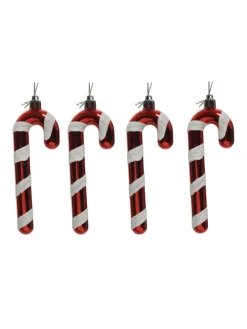 4er Set Baumschmuck Zuckerstange bruchfest in rot, weiß
