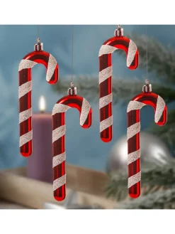 4er Set Baumschmuck Zuckerstange bruchfest in rot, weiß