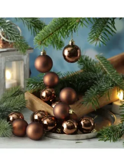 16er Set Christbaumkugeln Weihnachtskugeln bruchfest D: 4cm in braun