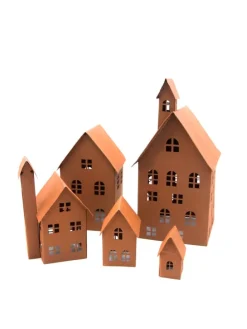 5er Set Deko Häuser Metall in Braun