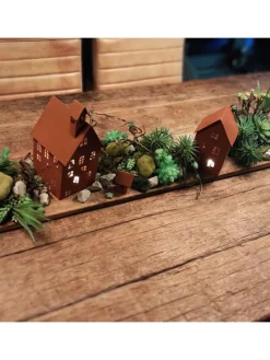 5er Set Deko Häuser Metall in Braun