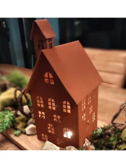 5er Set Deko Häuser Metall in Braun