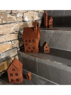 5er Set Deko Häuser Metall in Braun