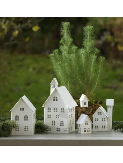 5er Set Deko Häuser Metall in Weiß