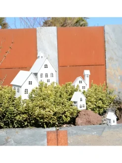 5er Set Deko Häuser Metall in Weiß