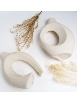 2er Set Deko Vase Keramik mit Loch für Pampasgras Trockenblumen Blumen in Weiß