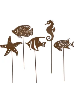 5er Set Gartenstecker Rost Fische in Braun