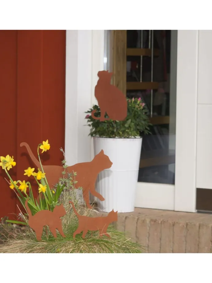 4er Set Gartenstecker Rost Katzen in Braun