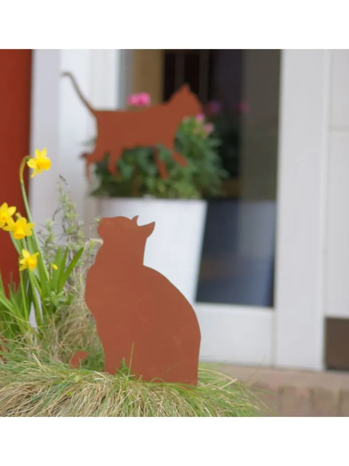 4er Set Gartenstecker Rost Katzen in Braun