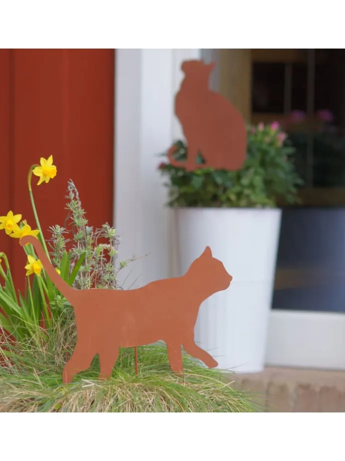 4er Set Gartenstecker Rost Katzen in Braun