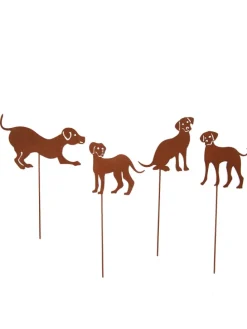 4er Set Gartenstecker Rost Hunde in Braun