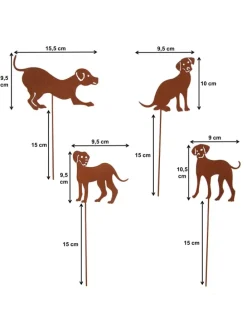4er Set Gartenstecker Rost Hunde in Braun