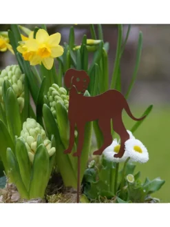 4er Set Gartenstecker Rost Hunde in Braun
