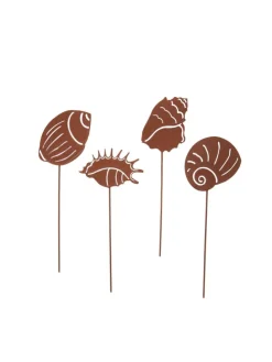 4er Set Gartenstecker Rost Muscheln in Braun