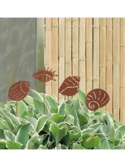 4er Set Gartenstecker Rost Muscheln in Braun