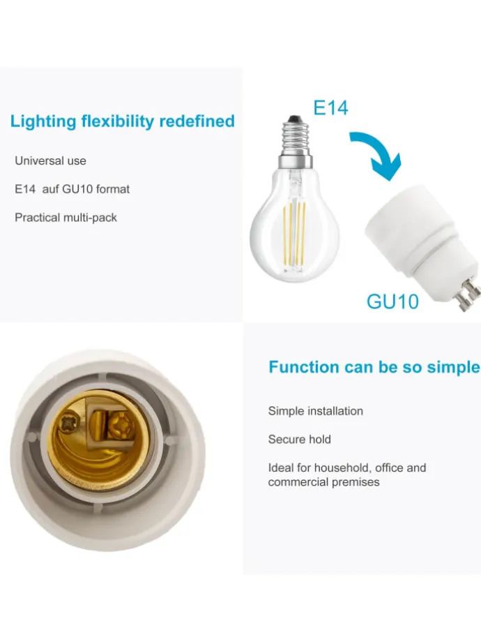 4er Set Lampenadapter E27 auf G9 in WEISS