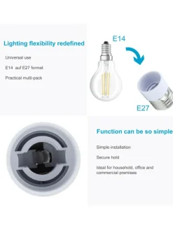 4er Set Lampenadapter GU10 auf E14 in WEISS