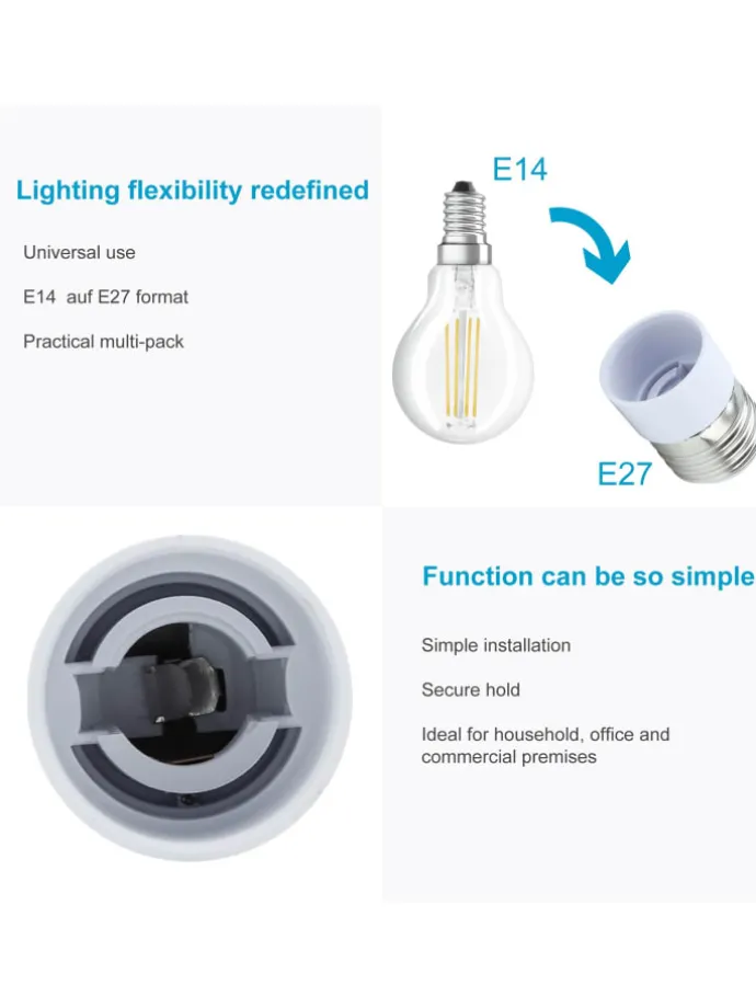 4er Set Lampenadapter GU10 auf E14 in WEISS