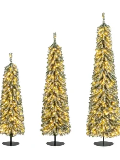 3er Set LED Weihnachtsbaum Künstlich 120+150+180cm in Grün