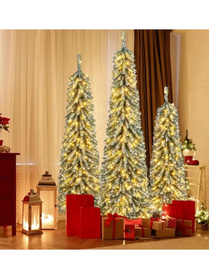 3er Set LED Weihnachtsbaum Künstlich 120+150+180cm in Grün