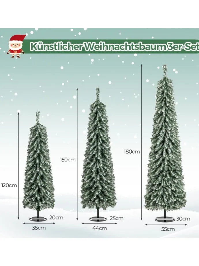 3er Set LED Weihnachtsbaum Künstlich 120+150+180cm in Grün
