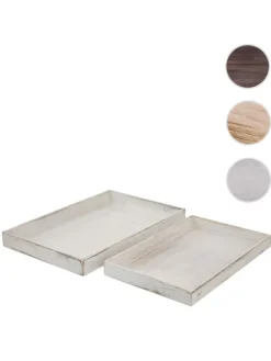 2er Set Serviertablett im Shabby-Look, Weiß