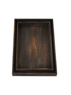 2er Set Serviertablett im Shabby-Look, Braun