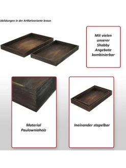 2er Set Serviertablett im Shabby-Look, Naturbraun