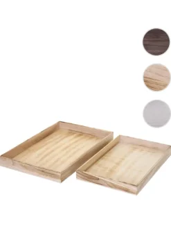 2er Set Serviertablett im Shabby-Look, Naturbraun