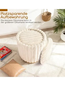 2er Set Sitzhocker mit Stauraum 21L + 32L in Weiß