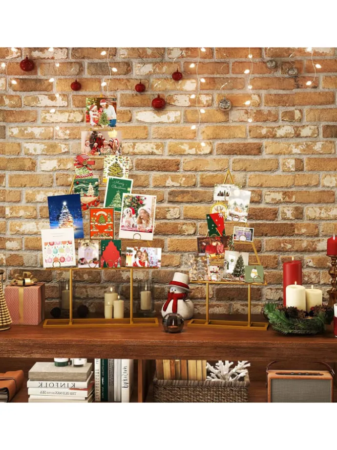 2er Set Weihnachtsbaum Kartenhalter 76 + 112,5 cm in Gold