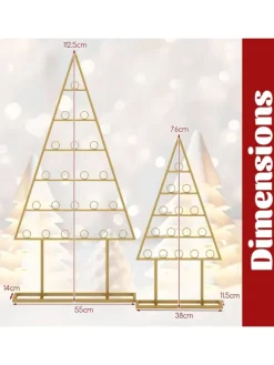 2er Set Weihnachtsbaum Kartenhalter 76 + 112,5 cm in Gold