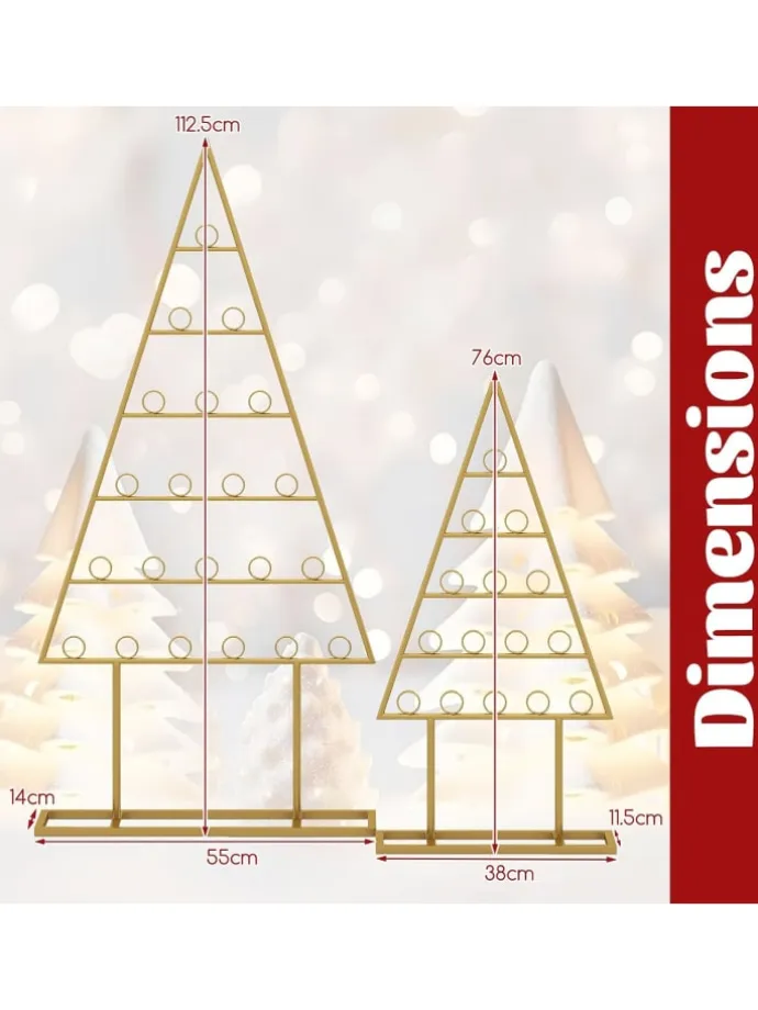 2er Set Weihnachtsbaum Kartenhalter 76 + 112,5 cm in Gold