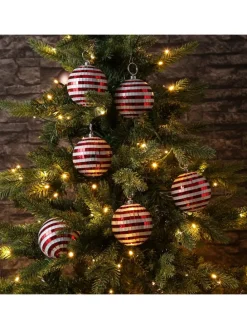 6er Set Weihnachtsbaumkugel Discokugel Spiegelkugel D: 8cm in rot, weiß