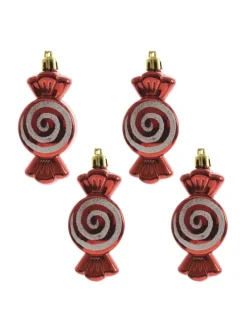 4er Set Weihnachtsbaumschmuck Bonbon Weihnachtsdeko H: 8cm in rot