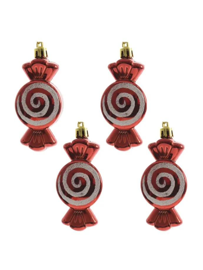 4er Set Weihnachtsbaumschmuck Bonbon Weihnachtsdeko H: 8cm in rot
