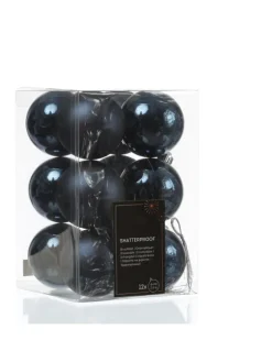 12er Set Weihnachtskugeln bruchfest D: 6cm Baumkugeln in dunkelblau