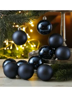 12er Set Weihnachtskugeln bruchfest D: 6cm Baumkugeln in dunkelblau