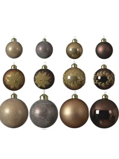 12er Set Weihnachtskugeln Glas 3 Größen in braun