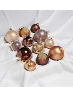 12er Set Weihnachtskugeln Glas 3 Größen in braun